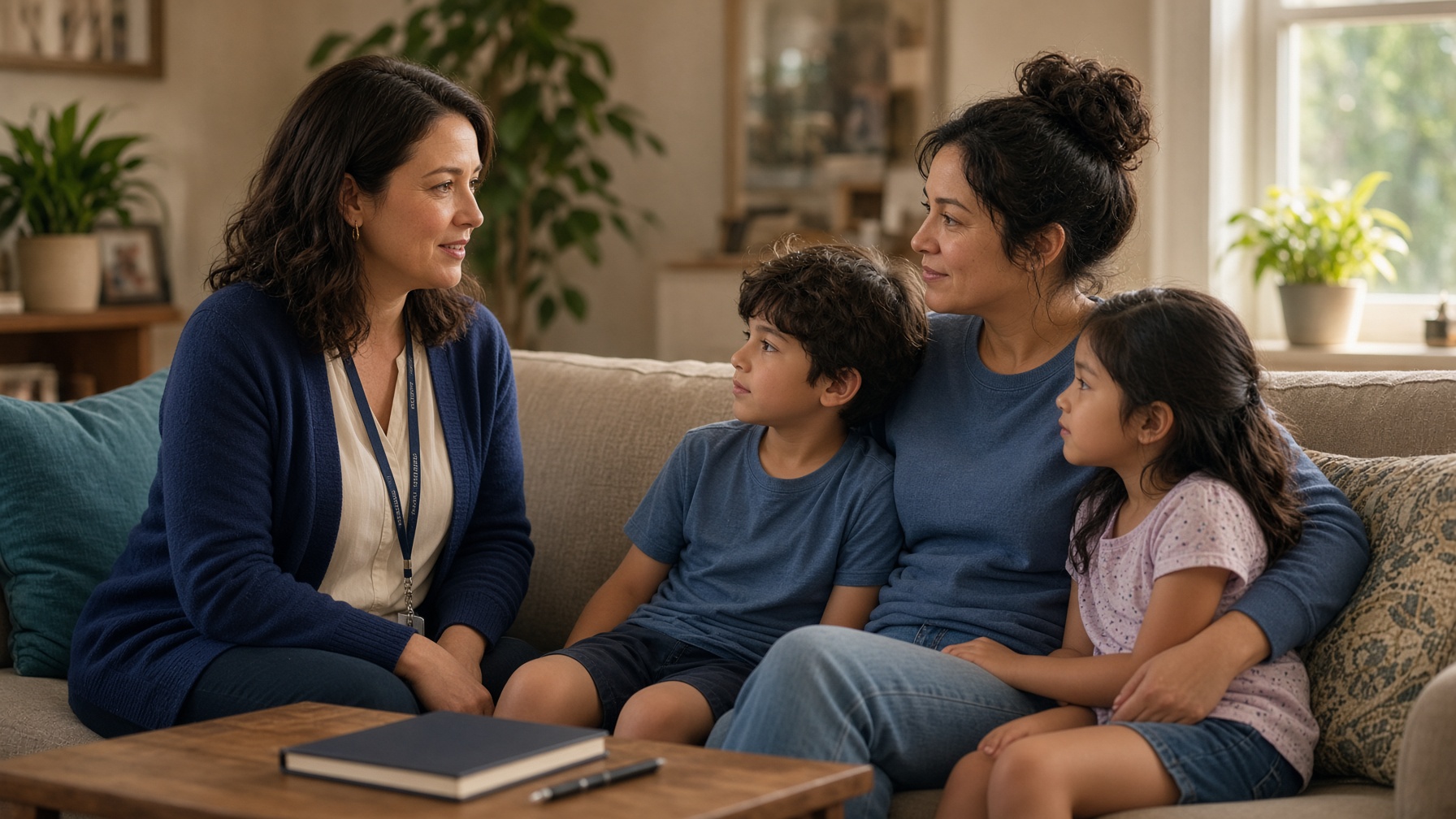 Ashley Oatman, FNP-C visiting a family in their living room